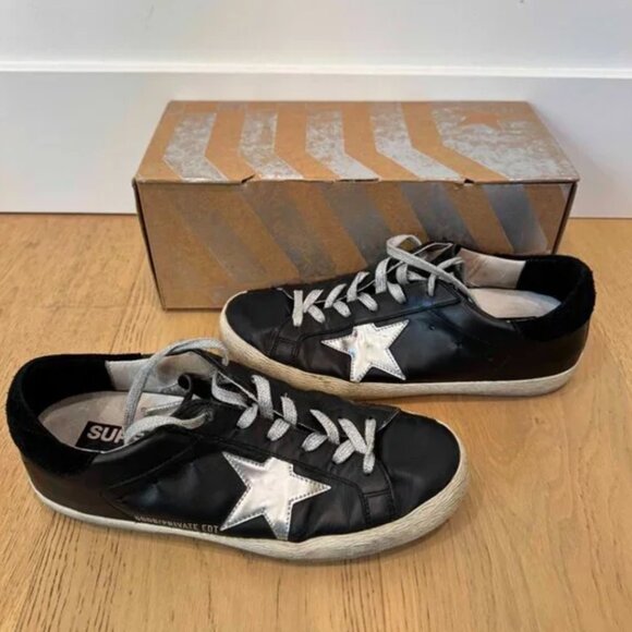 Golden Goose Shoes - Golden Goose GGDB Black Leather With Silver Star Sneaker Size 8